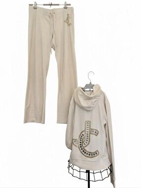 Juicy Couture Velour Rhinestone JC Logo Sweatshirt SZ L Pants SZ M Matching Set
